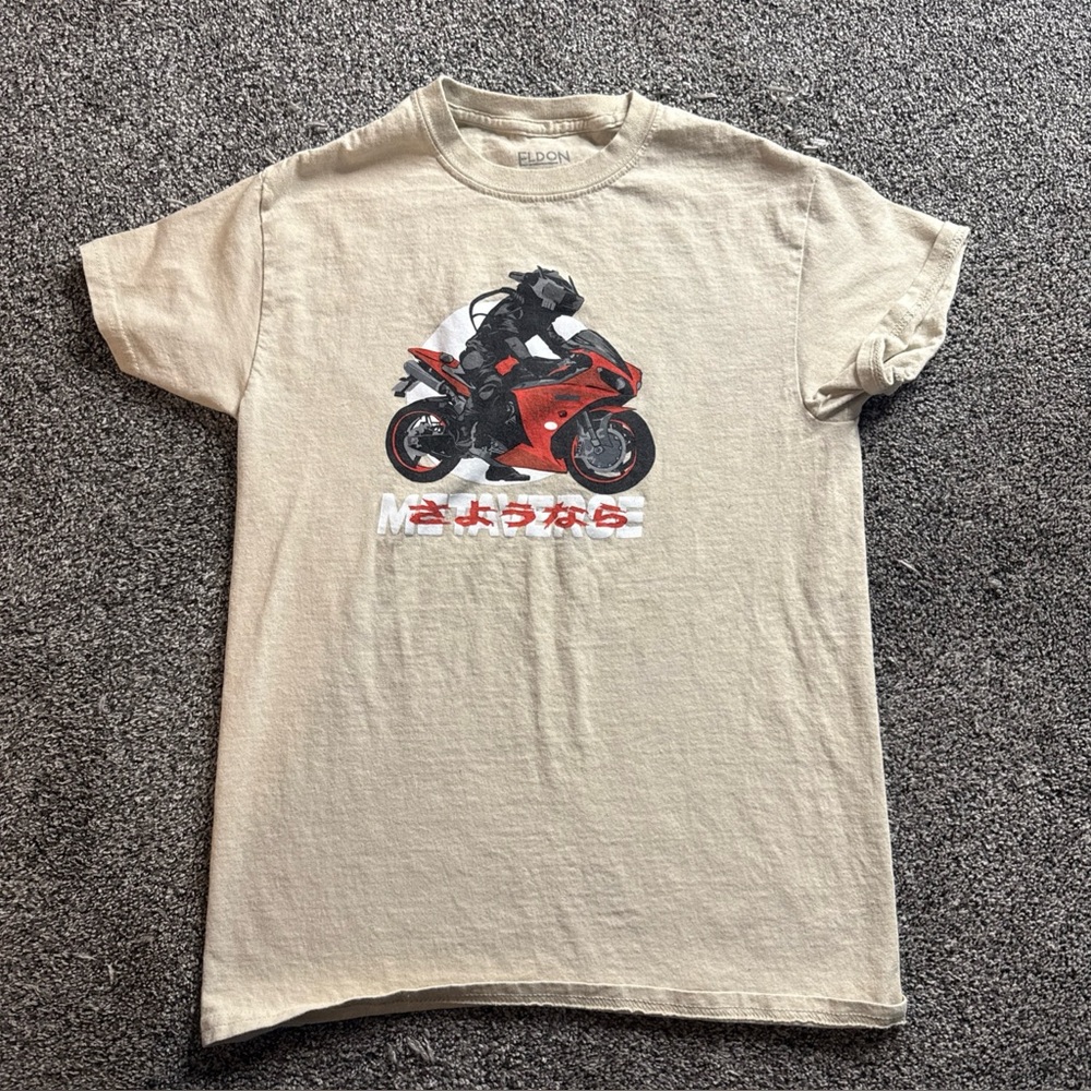Eldon Metaverse Manga Style Motorcycle Print Tee T-shirt (S) Small “Goodbye”